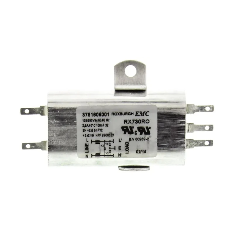 Roxburgh EMC Chassis Mount RFI Filter 2.5 A 250V AC 60Hz Tab Termination RX730