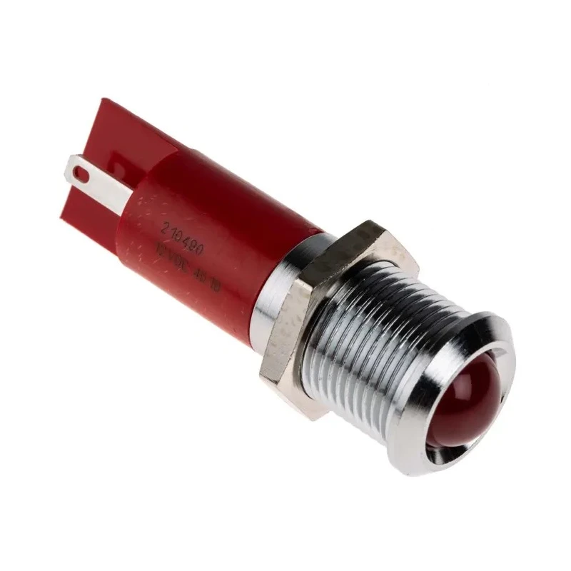 RS PRO Red Panel Mount Indicator LED, 12V DC, 20mA, Solder Tab Termination, Prominent Bezel, Model 210-490