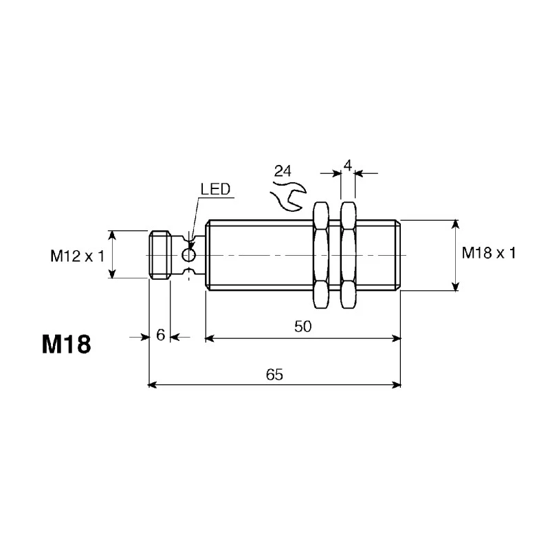 RS PRO Threaded Barrel Inductive Proximity Sensor M18 PNP 36V dc 200mA 5 mm Detection NBB5-18GM50-E2-V1