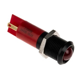RS PRO Red Panel Mount LED Indicator, 14 mm Mount Hole, 24V DC, 80mcd Luminous Intensity, Solder Tab Termination 210-866
