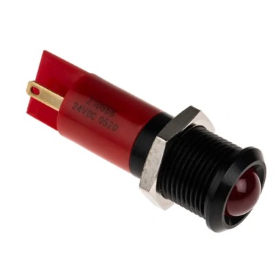 RS PRO Red Panel Mount LED Indicator, 14 mm Mount Hole, 24V DC, 80mcd Luminous Intensity, Solder Tab Termination 210-866