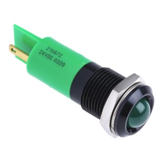 RS PRO Green Panel Mount Indicator 24V DC 20mA Solder Tab Termination Prominent Bezel 210-872