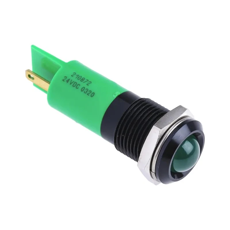 RS PRO Green Panel Mount Indicator 24V DC 20mA Solder Tab Termination Prominent Bezel 210-872