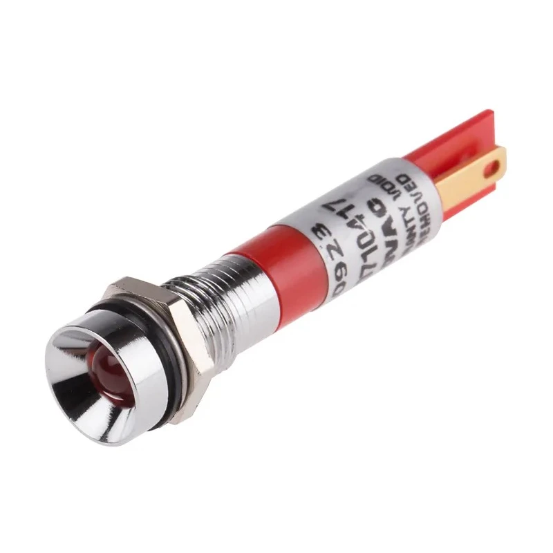 RS PRO Red Panel Mount Indicator 110V AC 6mA Solder Tab Termination Recessed Silver Bezel 210-923