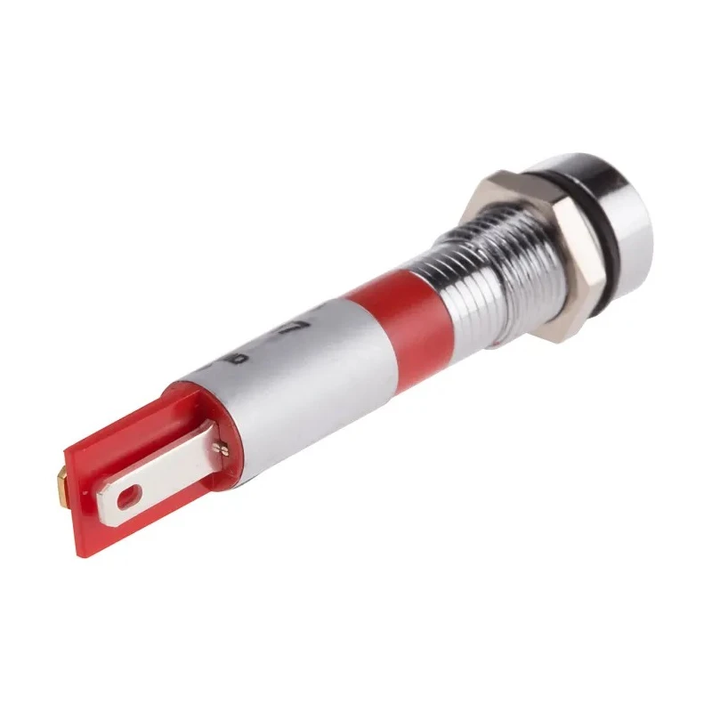 RS PRO Red Panel Mount Indicator 110V AC 6mA Solder Tab Termination Recessed Silver Bezel 210-923