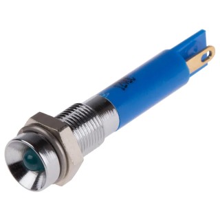 RS PRO Blue Panel Mount Indicator 12V DC 20mA Solder Tab Termination Recessed Bezel 211-291