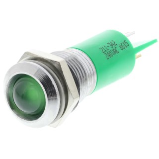 RS PRO Green Panel Mount Indicator 240V Solder Tab Termination IP40 Silver Bezel 38.5mm 211-342