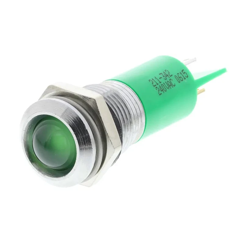 RS PRO Green Panel Mount Indicator 240V Solder Tab Termination IP40 Silver Bezel 38.5mm 211-342