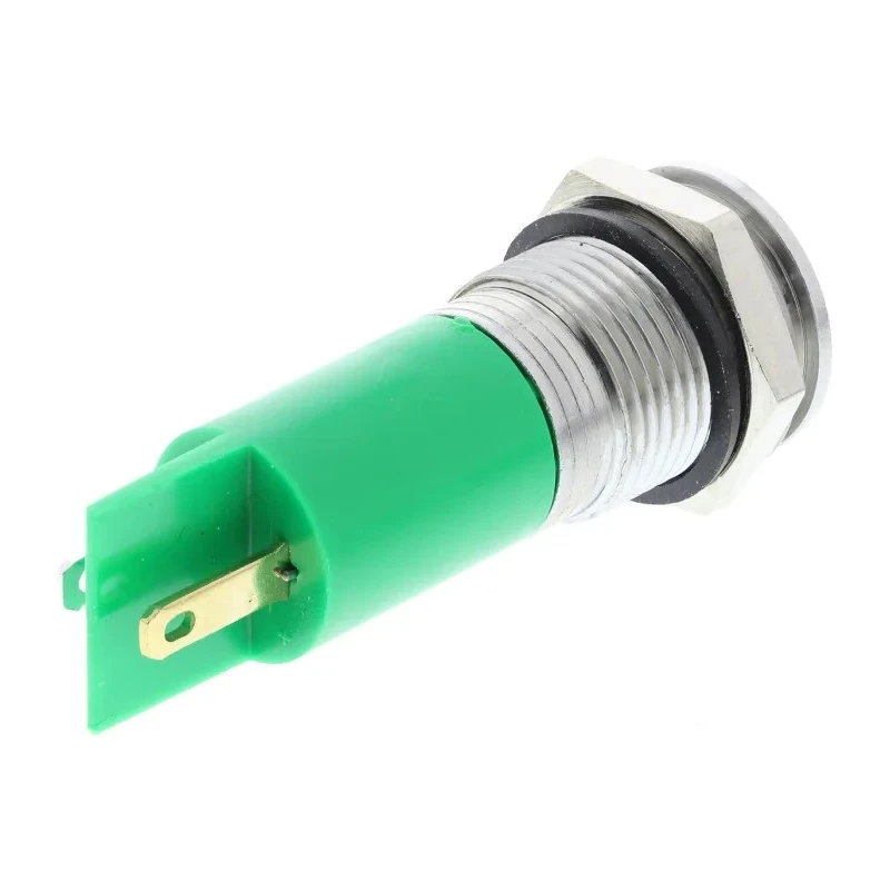 RS PRO Green Panel Mount Indicator 240V Solder Tab Termination IP40 Silver Bezel 38.5mm 211-342