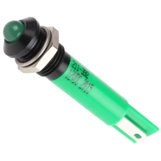 RS PRO Green Panel Mount Indicator 12V DC 20mA Solder Tab Termination Prominent Bezel 211-392