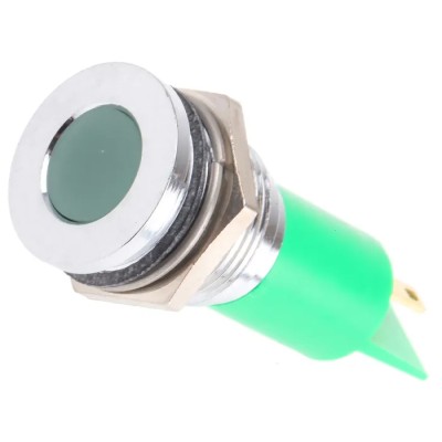 RS PRO Green Panel Mount Indicator 12 V AC/DC 20mA Solder Tab Termination Flush Bezel 211-724