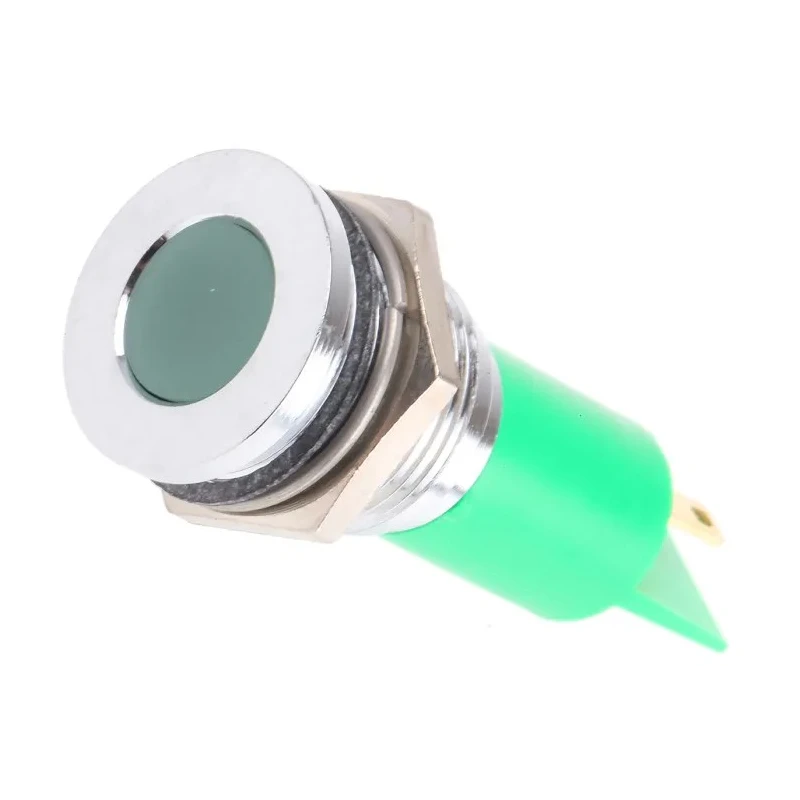 RS PRO Green Panel Mount Indicator 12 V AC/DC 20mA Solder Tab Termination Flush Bezel 211-724
