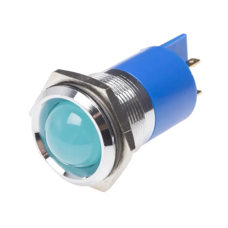 RS PRO Blue Panel Mount Indicator, 24 V AC/DC, 20mA, Solder Tab Termination, Prominent Chrome Bezel 211-639