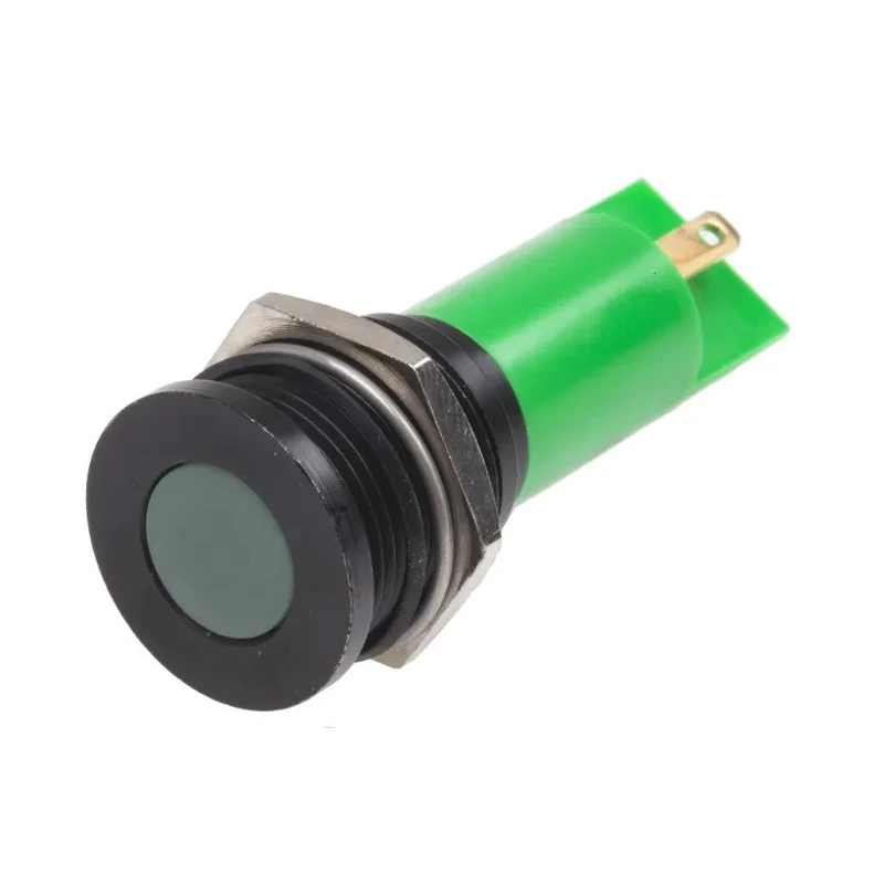 RS PRO Green Panel Mount Indicator 12 V AC/DC 20mA Solder Tab Termination Flush 211-730