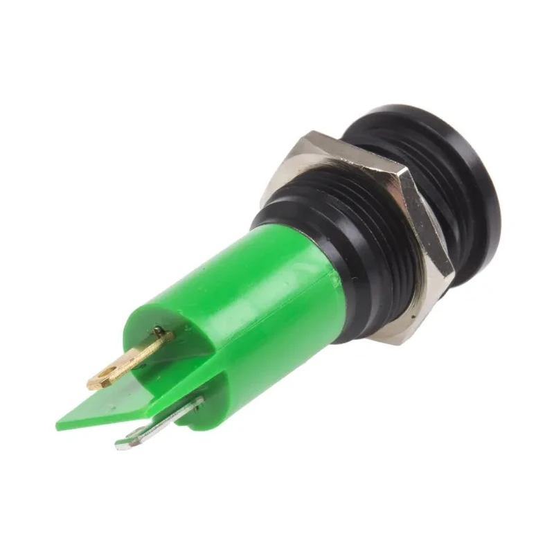 RS PRO Green Panel Mount Indicator 12 V AC/DC 20mA Solder Tab Termination Flush 211-730