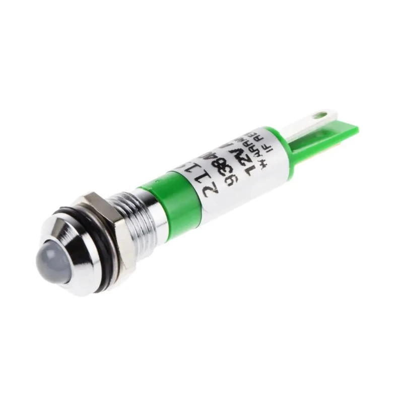 RS PRO Green Panel Mount Indicator 12V, 20mA, Solder Tab Termination, IP67, Prominent Bezel 211-910