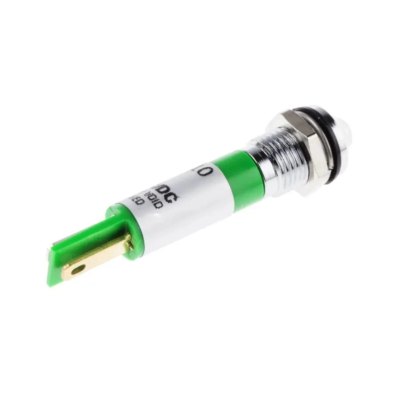 RS PRO Green Panel Mount Indicator 12V, 20mA, Solder Tab Termination, IP67, Prominent Bezel 211-910