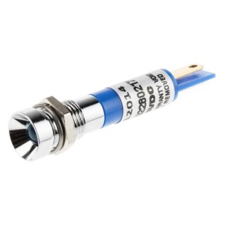 RS PRO Blue Panel Mount Indicator 24V DC 20mA Solder Tab Termination IP67 Recessed 212-014