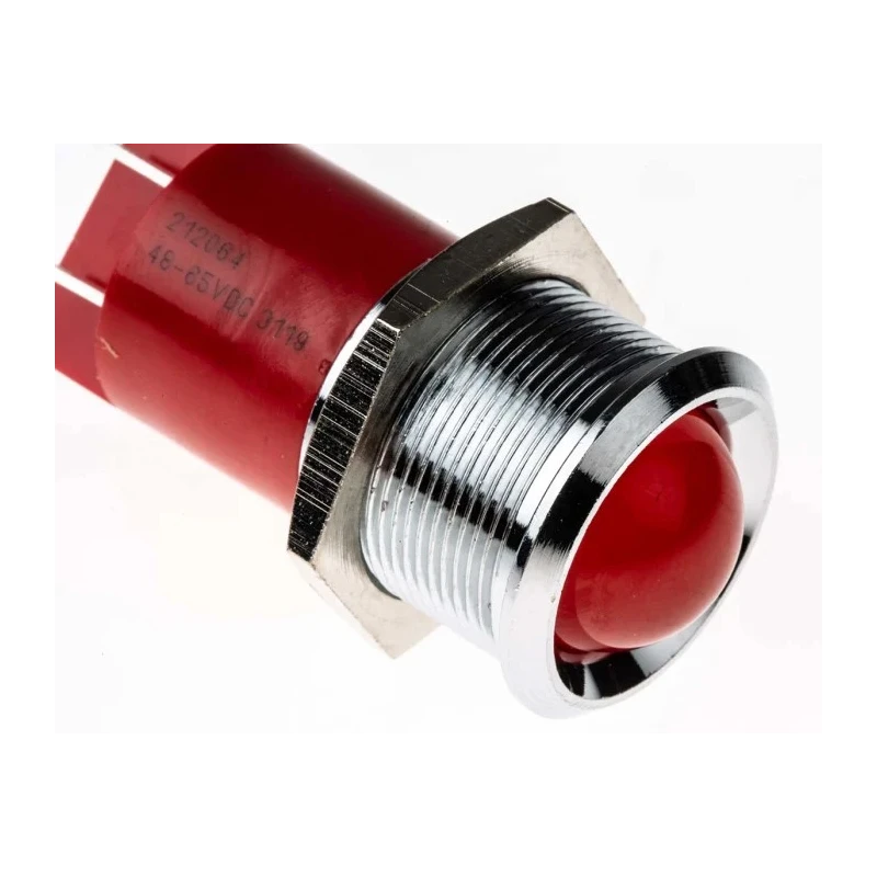 RS PRO Red Panel Mount Indicator, 48V dc 65 V dc 10mA Prominent Bezel 22mm Mount Hole 212-064