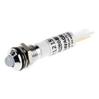 RS PRO White Panel Mount Indicator, 24V DC, 17mA, Solder Tab Termination, IP67, Prominent Bezel 212-159