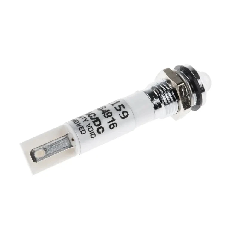 RS PRO White Panel Mount Indicator, 24V DC, 17mA, Solder Tab Termination, IP67, Prominent Bezel 212-159