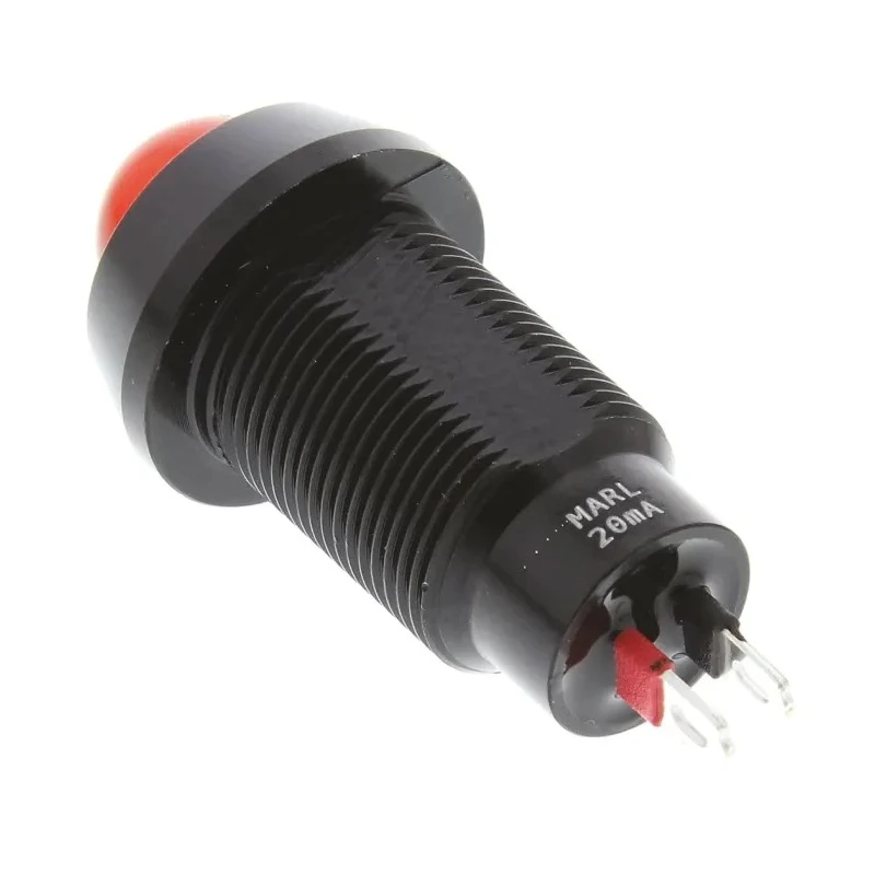 Marl Red Panel Mount Indicator, 1.9V DC, 20mA, Solder Tab Termination, Prominent Bezel, 651-102-04
