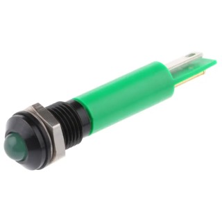RS PRO Green Panel Mount Indicator 24V DC, 17mA, Solder Lug Termination, IP67, Prominent Bezel 212-200