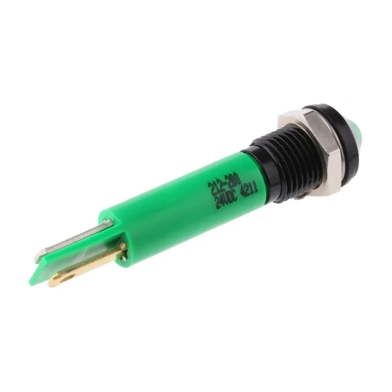RS PRO Green Panel Mount Indicator 24V DC, 17mA, Solder Lug Termination, IP67, Prominent Bezel 212-200