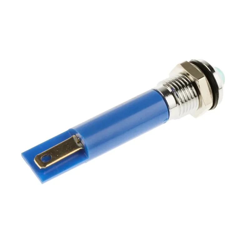 RS PRO Blue Panel Mount Indicator, 24V DC, 17mA, Solder Tab Termination, Silver Prominent Bezel, IP67 212-250