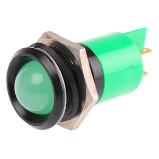 RS PRO Green Panel Mount Indicator, 24 V AC/DC, 20mA, Solder Tab Termination, Prominent Bezel 212-345