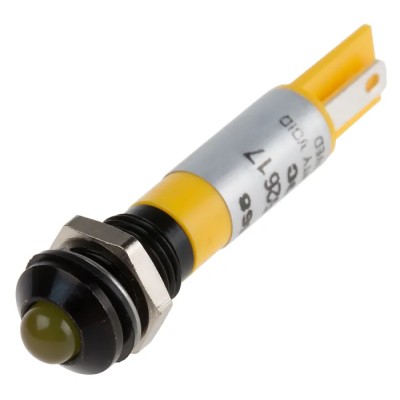 RS PRO Yellow Panel Mount Indicator 12V 17mA Solder Tab IP67 Prominent Bezel 212-468
