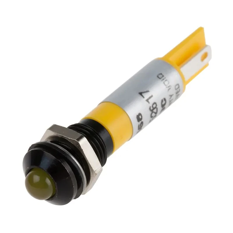 RS PRO Yellow Panel Mount Indicator 12V 17mA Solder Tab IP67 Prominent Bezel 212-468