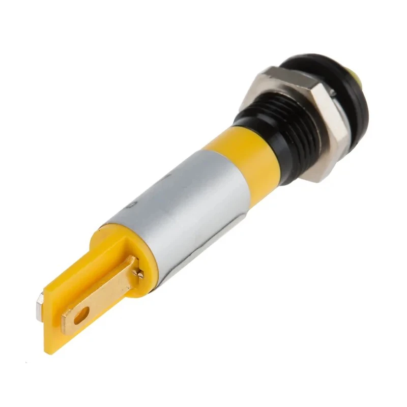 RS PRO Yellow Panel Mount Indicator 12V 17mA Solder Tab IP67 Prominent Bezel 212-468