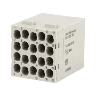 HARTING Heavy Duty Power Connector Module 16A, HAN Modular Series Male, 20 Contacts 09140203001