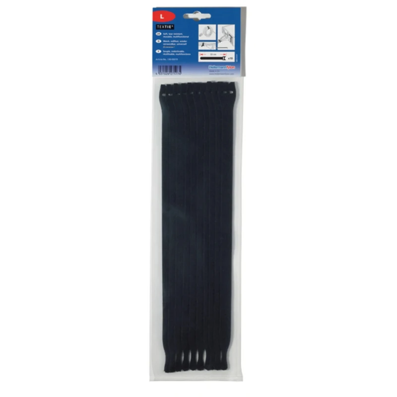 HellermannTyton Cable Tie Hook & Loop 330 mm x 12.5 mm Black Polyamide Polypropylene 130-00019 TEXTIE L-PA66/PP-BK