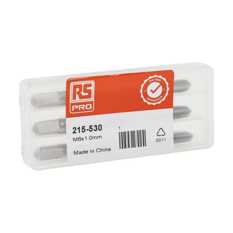 RS PRO Tap Set, M6 Thread, Metric Standard, Straight Flute Hand Tap, HSS Material, 3 Pieces, 66mm Length 215-530