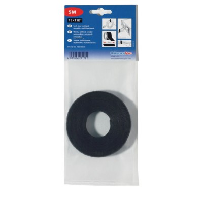 HellermannTyton Cable Tie Hook & Loop Black Polyamide Polypropylene 5 m Length 12.5 mm Width 130-00020 TEXTIE 5M-PA66/PP-BK
