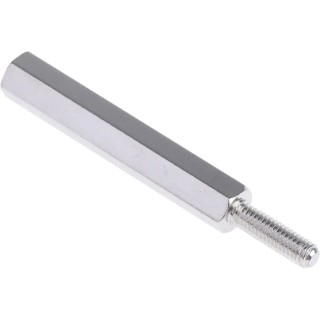 RS PRO Brass Hex Standoff, M3 Thread Size, 30 mm Body, 10 mm Stud Length, Nickel Finish 221-178