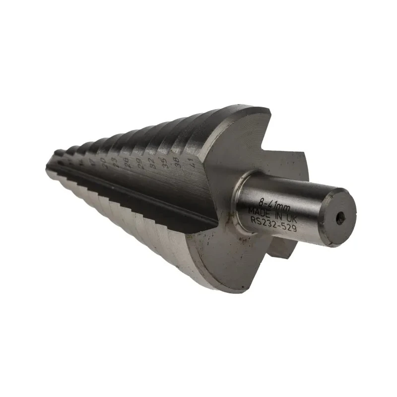RS PRO HSS Step Drill Bit 8 to 41 mm Diameter Cone Shank Bright Finish 12 Steps 3 mm Max Thickness 232-529