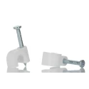 RS PRO White Polyethylene Round Cable Clip 5 mm Maximum Bundle Diameter with 7.6 mm Hardened Steel Nail 233-512