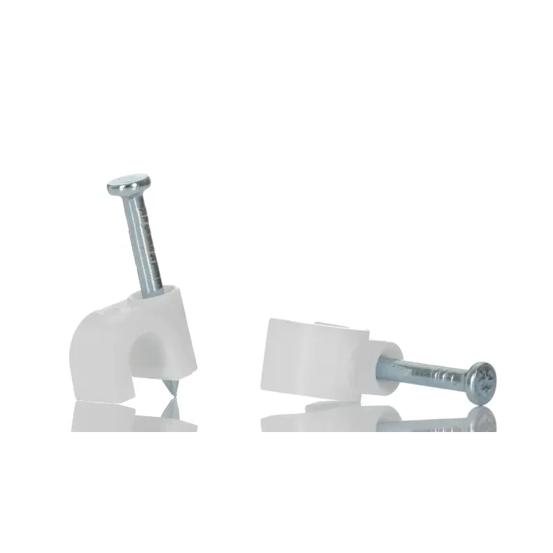 RS PRO White Polyethylene Round Cable Clip 5 mm Maximum Bundle Diameter with 7.6 mm Hardened Steel Nail 233-512