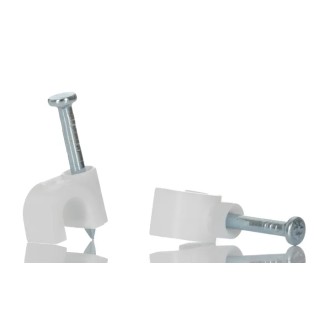 RS PRO White Polyethylene Round Cable Clip with Hardened Steel Nail 3.5 mm Max Bundle Diameter 5.9 mm Length 233-516