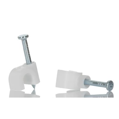 RS PRO White Polyethylene Round Cable Clip with Hardened Steel Nail 3.5 mm Max Bundle Diameter 5.9 mm Length 233-516