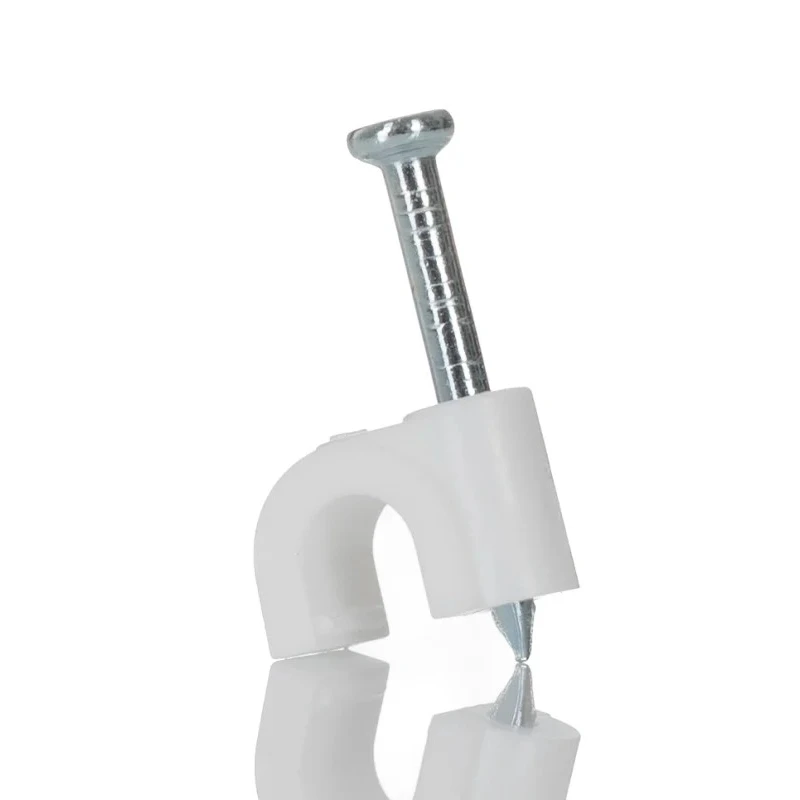 RS PRO White Polyethylene Round Cable Clip with Hardened Steel Nail 3.5 mm Max Bundle Diameter 5.9 mm Length 233-516