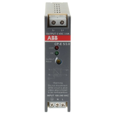 ABB CPE Switched Mode DIN Rail Power Supply 240V AC Input, 5V DC 3A Output, 15W 1-Phase 1SVR427033R3000 CP-E 5/3.0