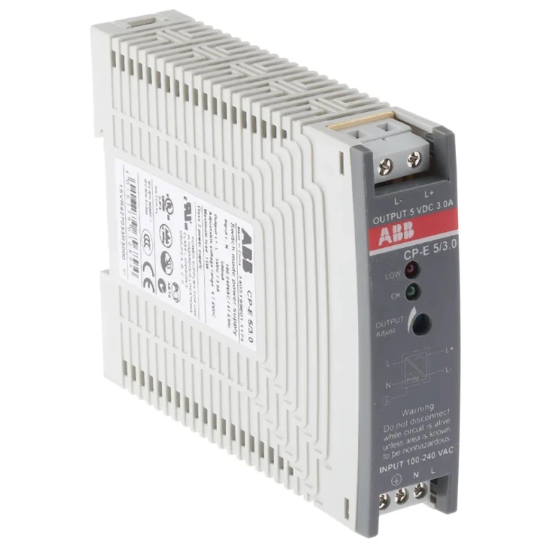 ABB CPE Switched Mode DIN Rail Power Supply 240V AC Input, 5V DC 3A Output, 15W 1-Phase 1SVR427033R3000 CP-E 5/3.0