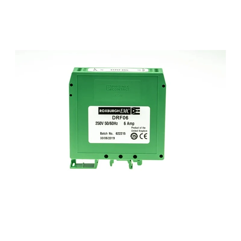 Roxburgh EMC DIN Rail RFI Filter 6A 250V AC 0-440Hz Screw Termination Single Phase DRF06