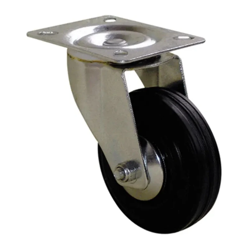 Guitel Hervieu Swivel Castor with 80 mm Rubber Wheel, 80 kg Load Capacity, Pressed Steel Frame, Bright Zinc Plated 1275082