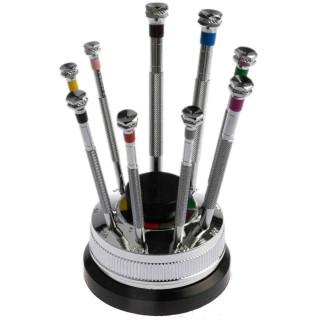 RS PRO Slotted Precision Screwdriver Set 9-Piece Tip Sizes 0.6 to 3 mm with Carousel Storage 243-291