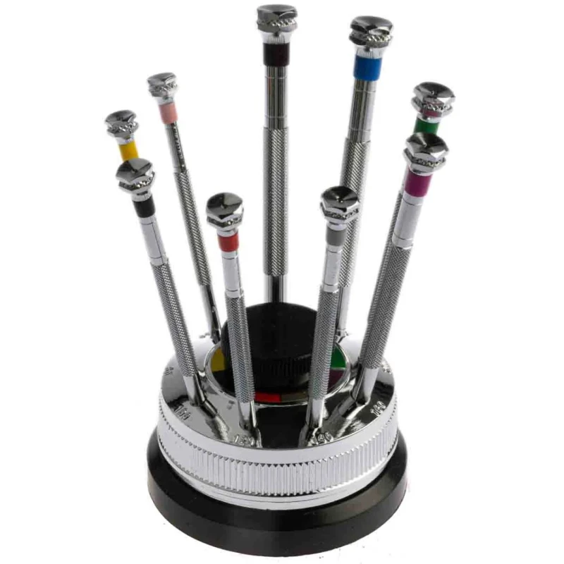 RS PRO Slotted Precision Screwdriver Set 9-Piece Tip Sizes 0.6 to 3 mm with Carousel Storage 243-291